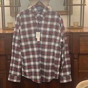 NWT Crown & Ivy Plaid elbow patch button down long sleeve men’s shirt blue logo
